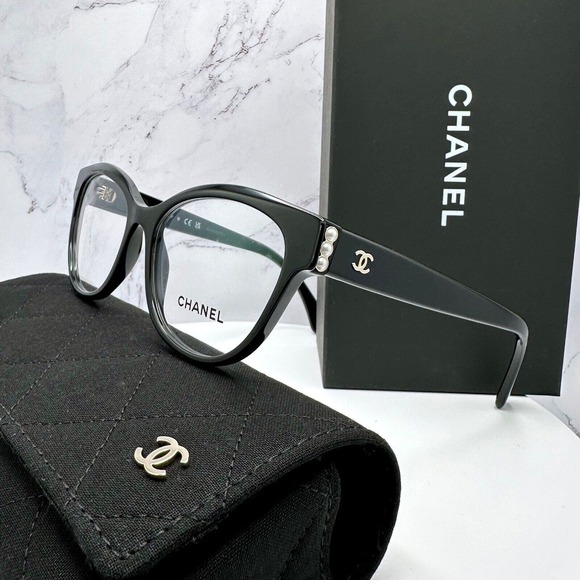 CHANEL Accessories - Chanel Glasses Black Full Rim Frame Gold CC Logo Pearls Rx-able 51-16-140mm